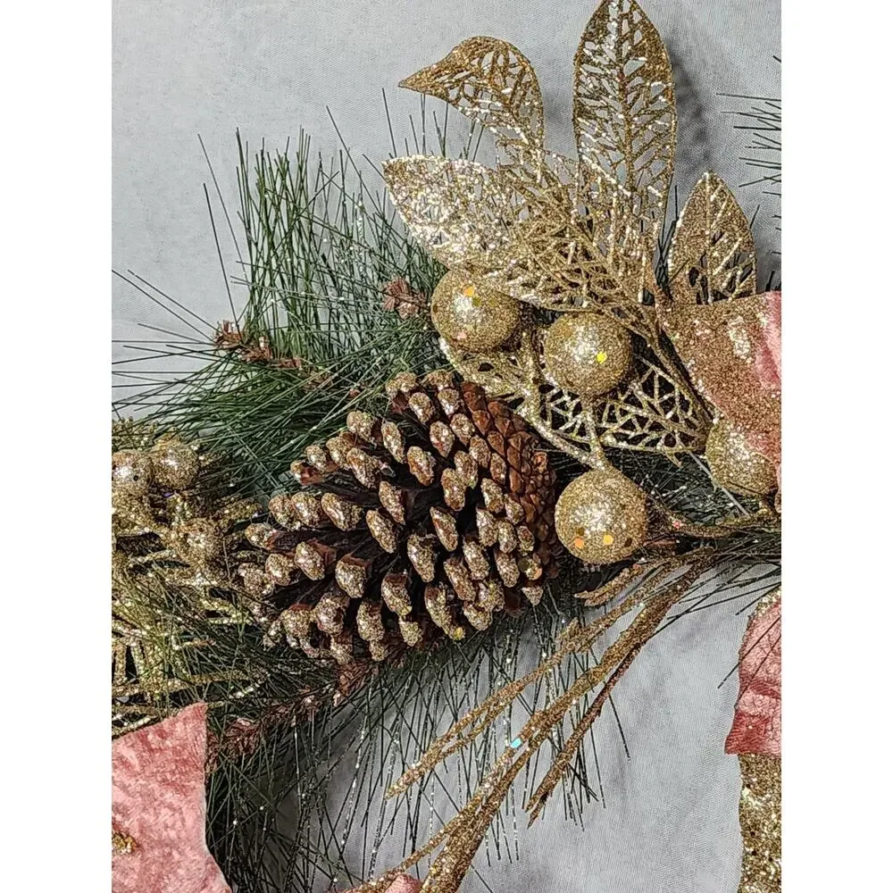 Elegant Champagne Christmas Wreath Front Door Gold Pine Cones Berries 22